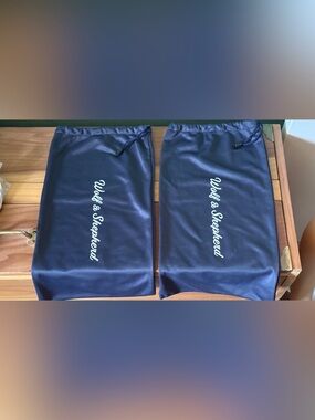 Lot 2 Wolf & Shepherd Navy Blue Drawstring Shoe Bags 16x8” Navy Cord Storage